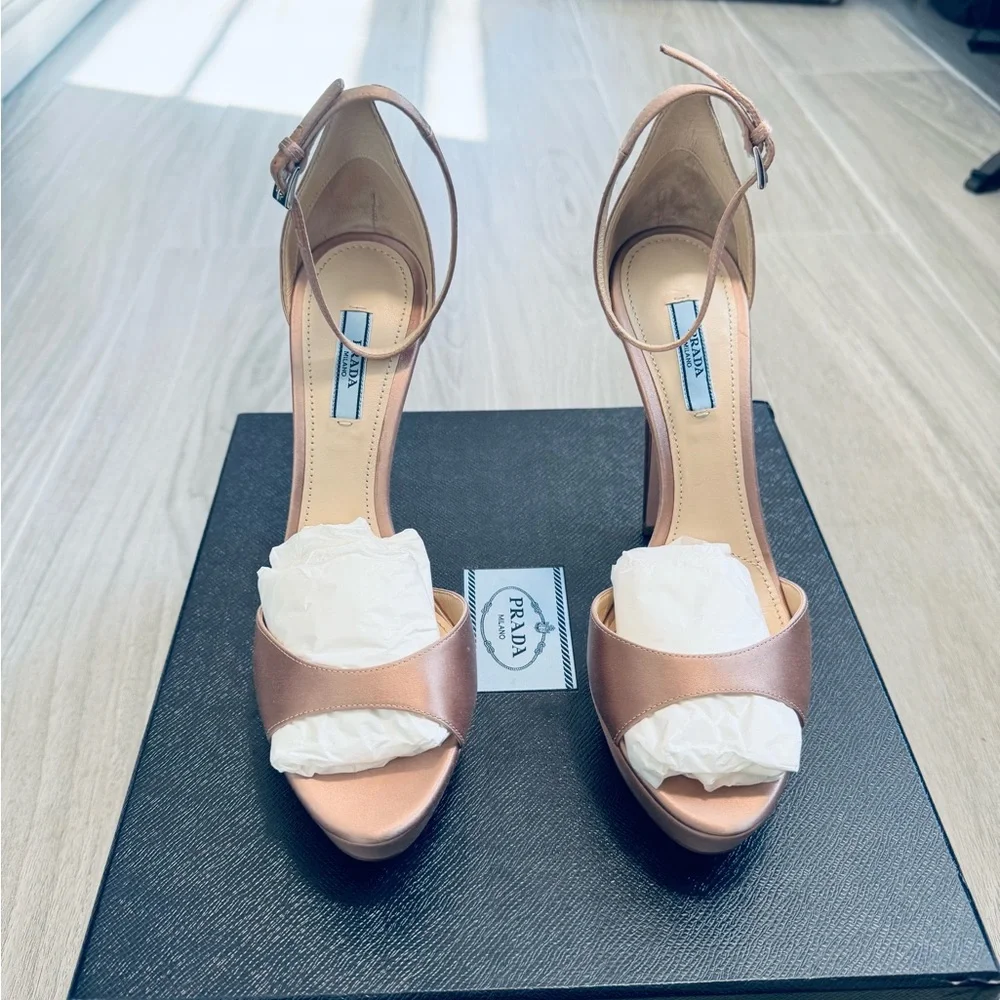 PRADA**Nude Satin Platform Heels***EU 41; US 11 $1395